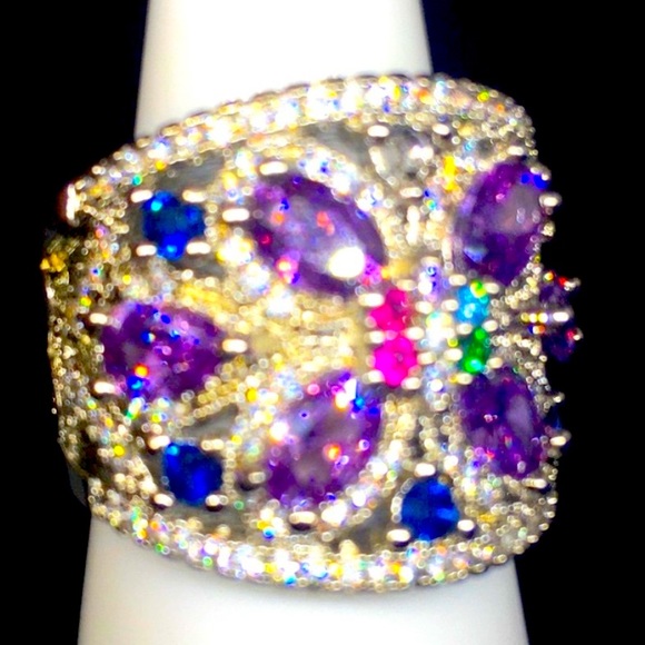 Art Deco Vintage Style Butterfly Sterling Silver Tanzanite & Sapphire Ring - Picture 3 of 6